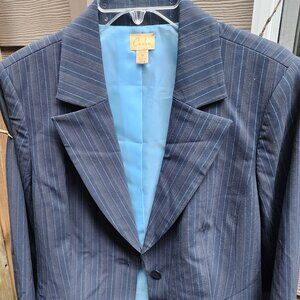 Caslon Suit Blazer 14P Navy Blue, gray striped, light shoulder pads